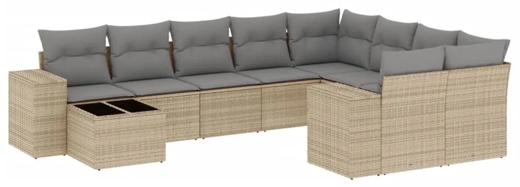 Set divano da giardino 10 pz con cuscini beige in polyrattan