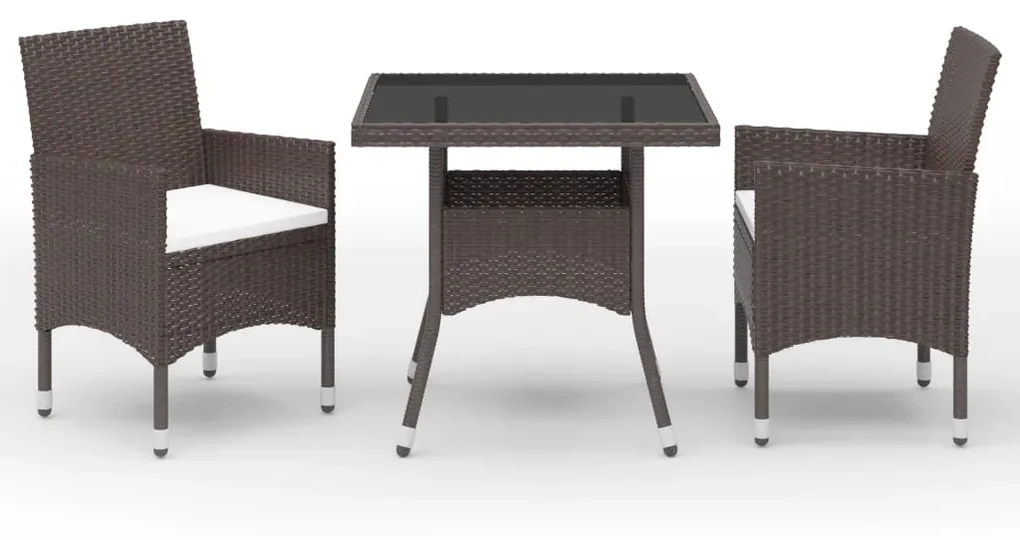 Set da pranzo da giardino 3 pz marrone in polyrattan e vetro