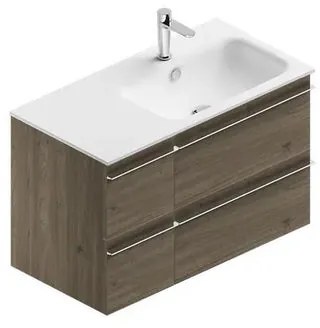 Mobile sottolavabo e lavabo Linea rovere cotto in truciolare L 90 x H 55 x P 46 cm 2 vasche 4 cassetti