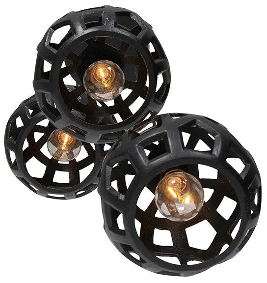 Lampada a sospensione industriale nera rotonda 3 luci - Bobby