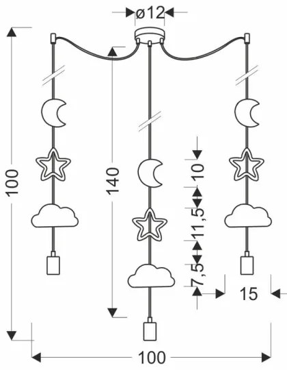 Lampadario a sospensione per bambini TRIO 3xE27/20W/230V grigio/giallo/bianco
