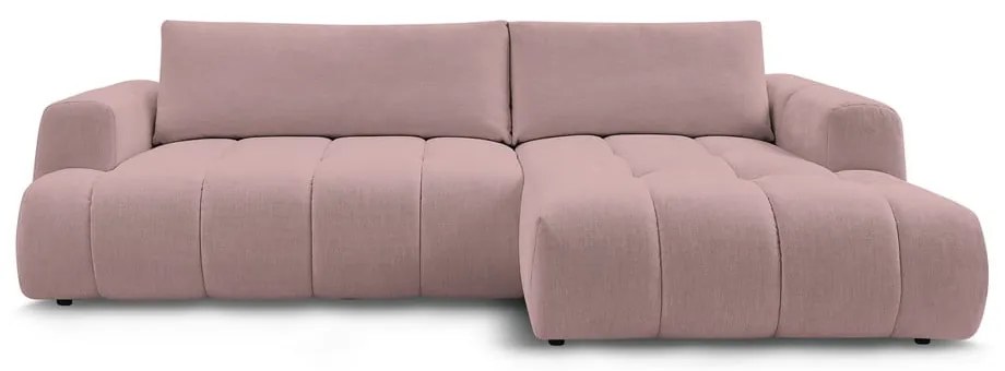 Divano angolare rosa allungabile e con contenitore (penisola a destra/chaise lounge) con rivestimento in ciniglia Fuji – Bobochic Paris