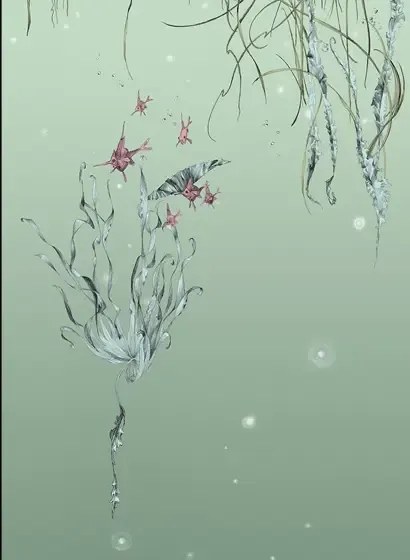 Edmond Petit Carta da parati Nautilus/ Méduses/ Nénuphars - Nénuphars droit - Aqua