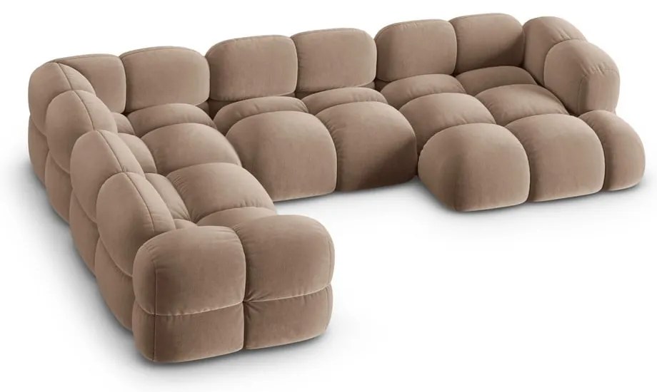 Divano angolare marrone (con penisola a sinistra/a U) con rivestimento in velluto Loretto – Cosmopolitan Design