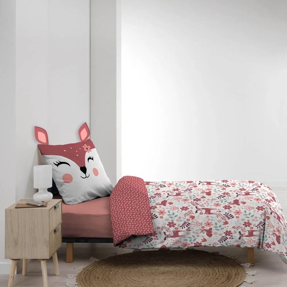 Set copripiumino e federa da bambini bianco/rosa in cotone per letto singolo 140x200 cm Bichette – douceur d'intérieur