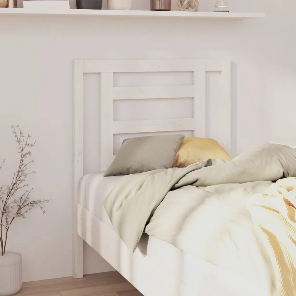 Testiera Per Letto Bianca 81x4x100 Cm İn Legno Massello Di Pino /