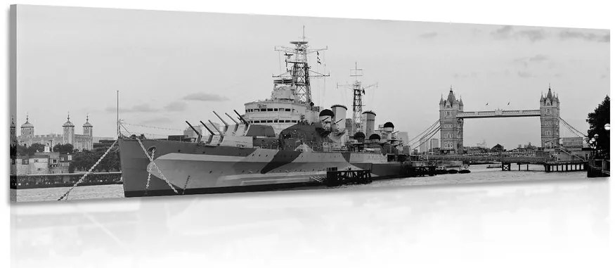 Quadro su tela – Splendida barca sul fiume Tamigi a Londra in bianco e nero