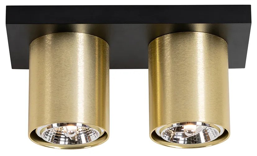 Faretto da soffitto moderno nero con oro 2 luci - Tubo