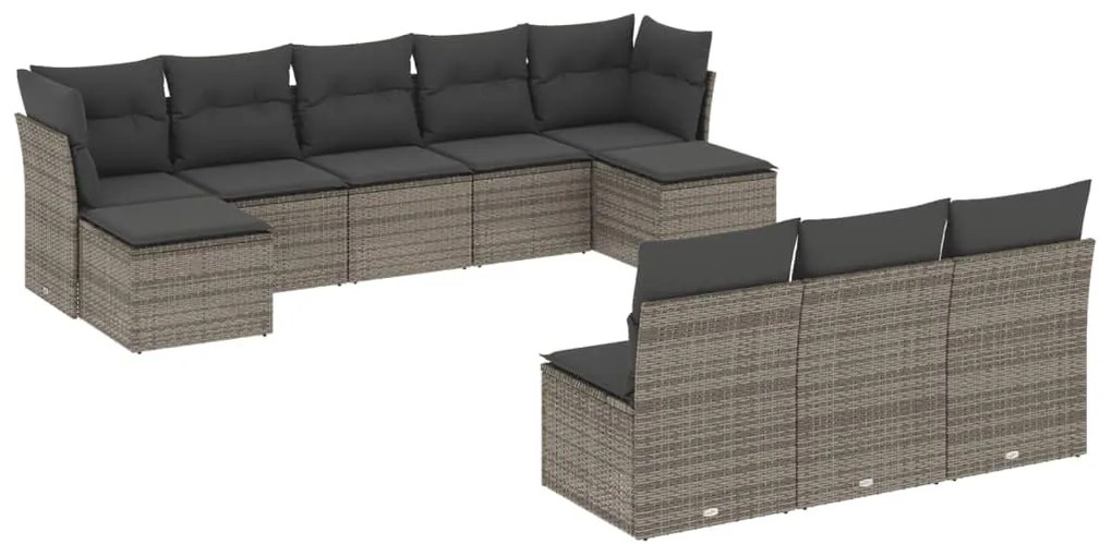 Set divano da giardino 10 pz con cuscini grigio in polyrattan