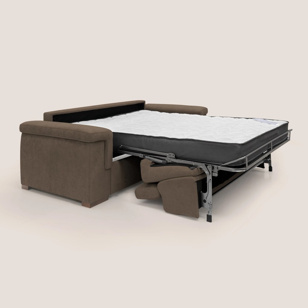 Giunone divano letto con materasso alto 18 cm e poggiatesta reclinabili in tessuto impermeabile T02 marrone