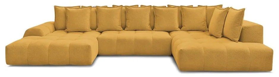 Divano angolare color senape allungabile e con contenitore (penisola a destra/a U) con rivestimento in ciniglia Everest – Bobochic Paris