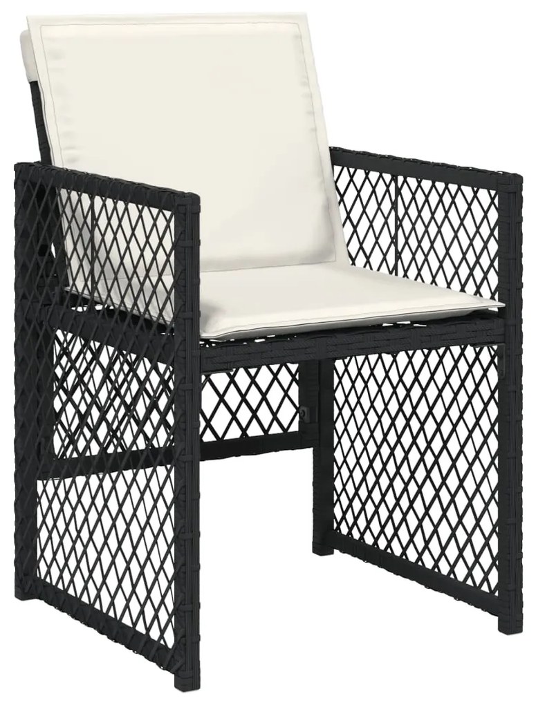 Set da pranzo da giardino 9 pz con cuscini nero in polyrattan