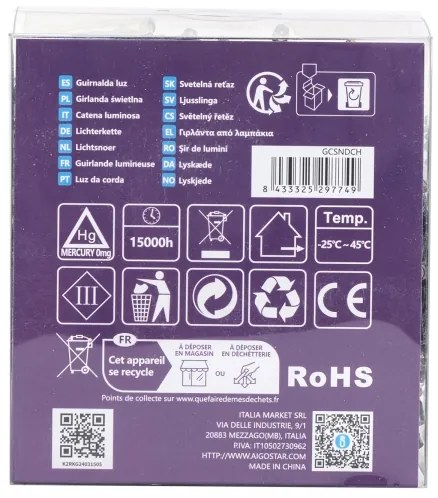 Aigostar - LED catena luminosa da esterno 300 LED/8 funzioni 3x AA 15,3 m IP44 multicolore