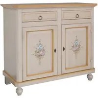 Madia credenza 2 porte avorio patinato shabby con decori 104x43x98