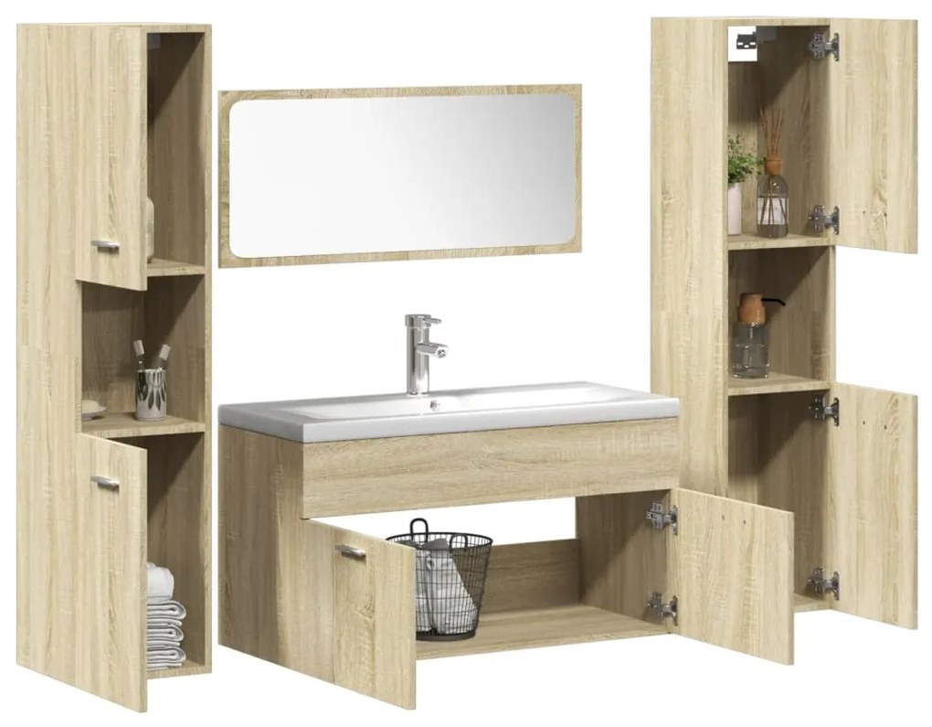 Set Mobili Da Bagno 5 Pz Rovere Sonoma İn Legno Multistrato /