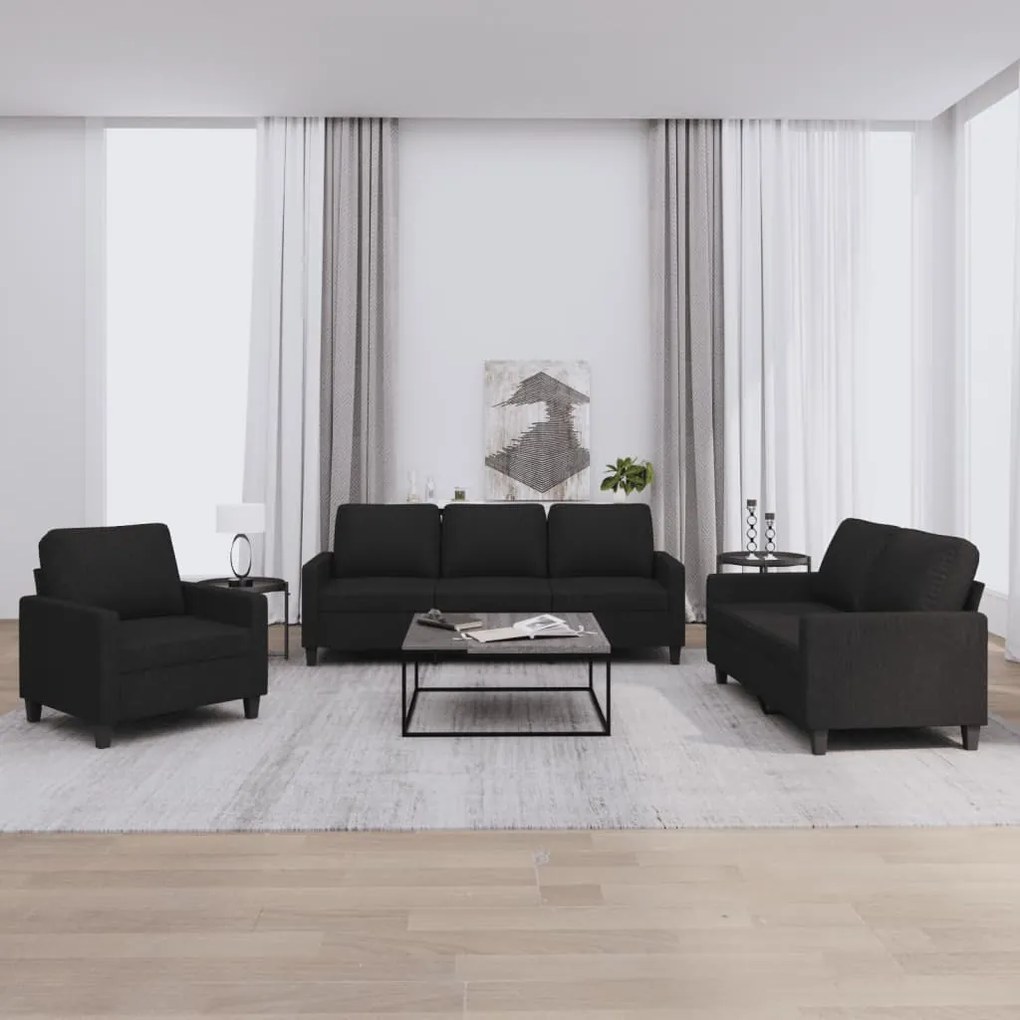 Set Di Divani 3 Pz Con Cuscini Nero İn Tessuto /