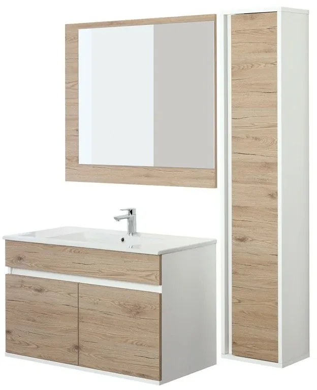 Composizione Bagno Sospesa 90 cm Colore Rovere di Bordeaux in Legno