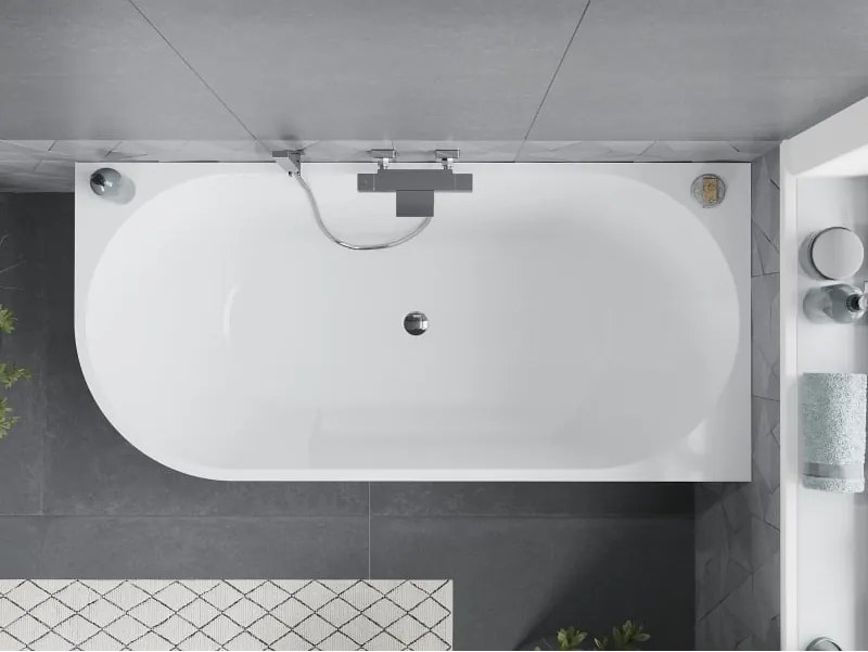 Mexen Mia vasca da bagno freestanding angolare destra 150 x 75 cm, bianca, troppopieno cromato - 52691507500P-01