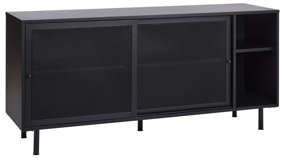 Cassettiera nera in metallo con ante scorrevoli 160x75x46 cm Veep – Unique Furniture