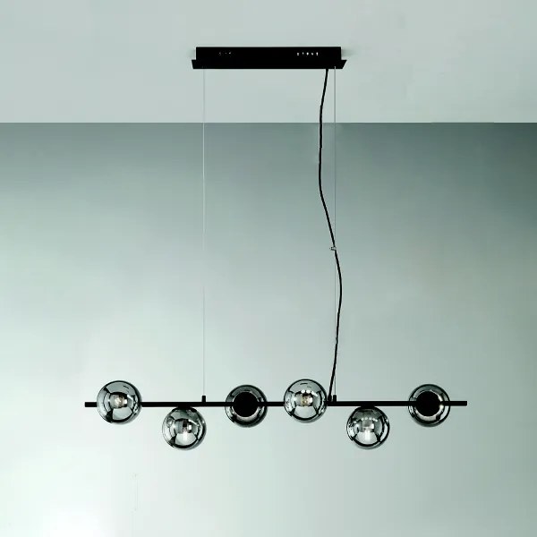 Lampada a sospensione in metallo e vetro soffiato Nero 100 cm a 5 luci MONILE