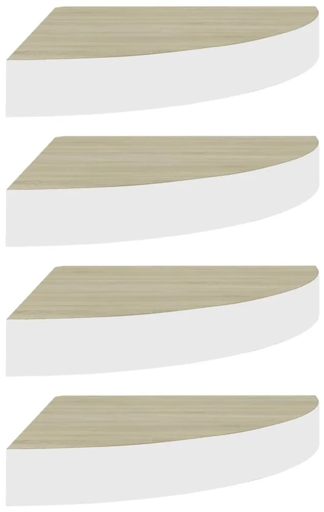Mensole angolari 4pz rovere e bianco 25x25x3,8 cm in mdf