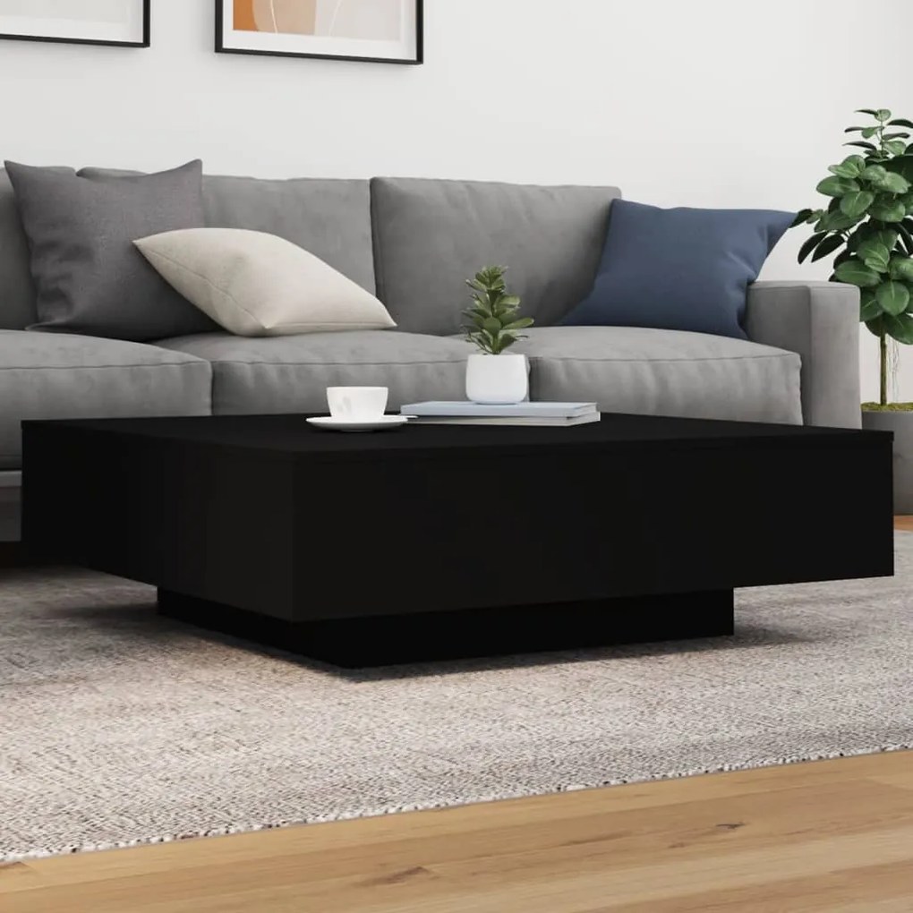 Tavolino Da Salotto Nero 100x100x31 Cm İn Legno Multistrato /