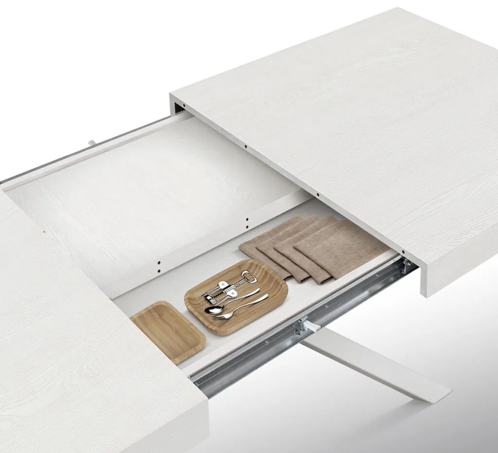 Tavolo FORTE DEI MARMI bianco frassinato allungabile con base bianca 180×90 cm – 260×90 cm