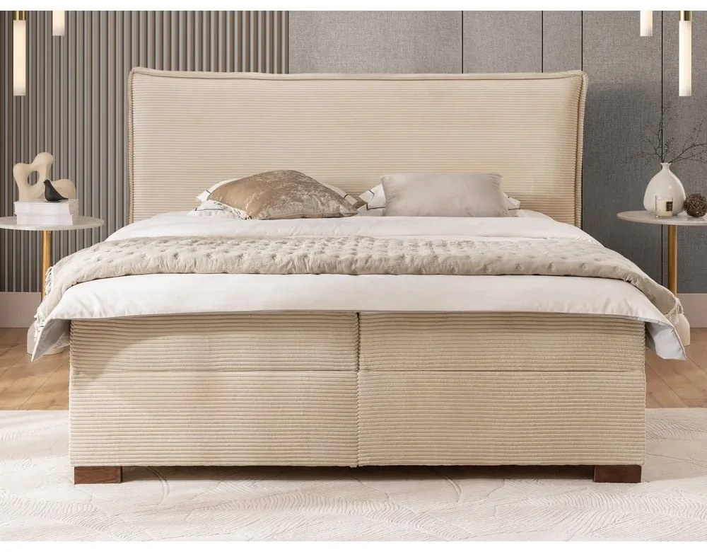 Letto boxspring beige con contenitore 160x200 cm Lysa – Ropez
