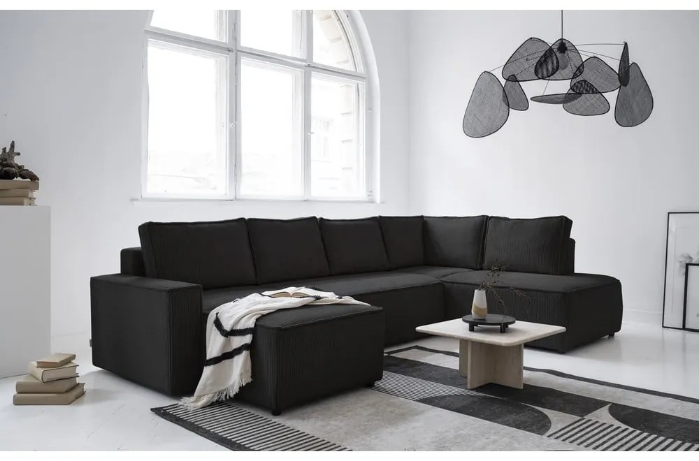 Divano letto angolare in velluto a coste color antracite Brave Dave - Miuform