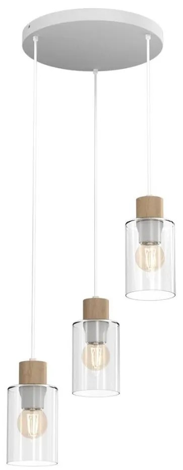 Lampadario a sospensione con filo MADERA 3xE27/60W/230V bianco/legno