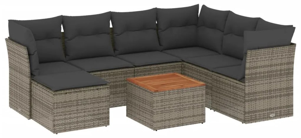 Set Divano da Giardino 8 pz con Cuscini Grigio in Polyrattan