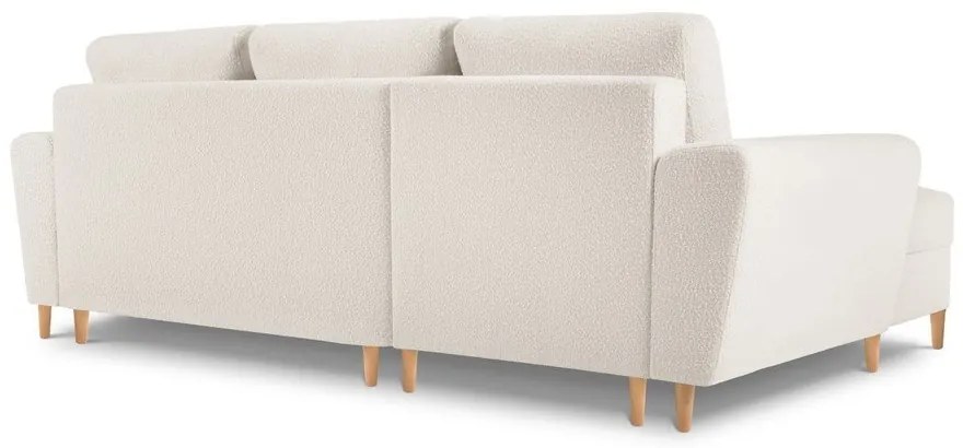 Divano angolare beige allungabile e con contenitore (con penisola a sinistra/con chaise lounge) con rivestimento in bouclé Kyoto – Cosmopolitan Design