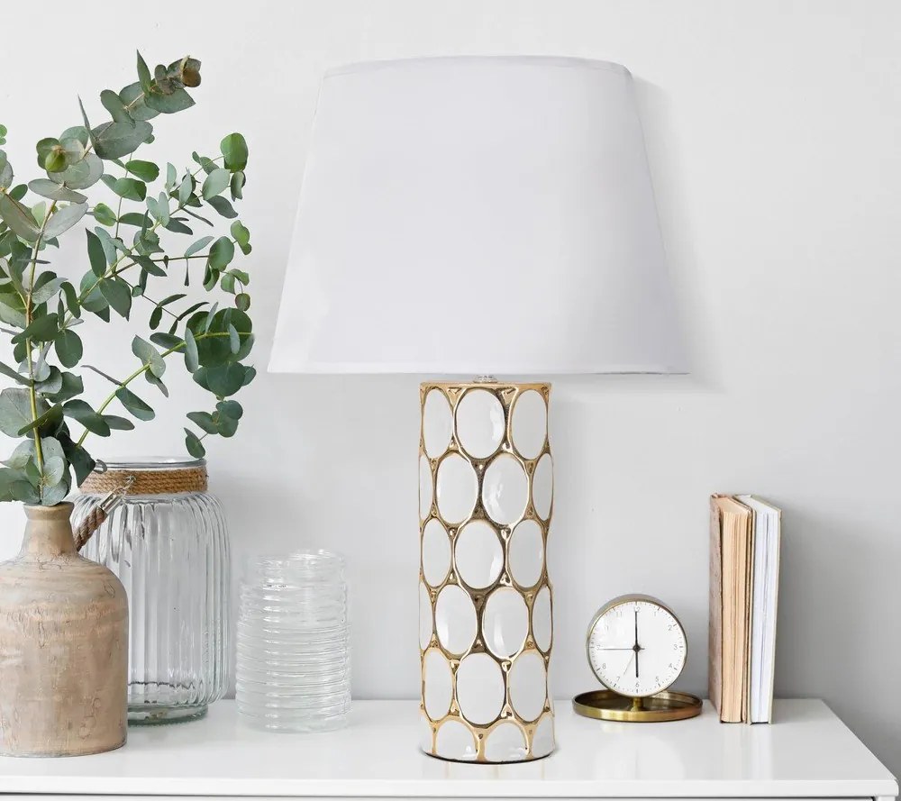 Lampada da tavolo bianca/dorata in ceramica con paralume in tessuto (altezza totale 56 cm) Glam Carv – Mauro Ferretti