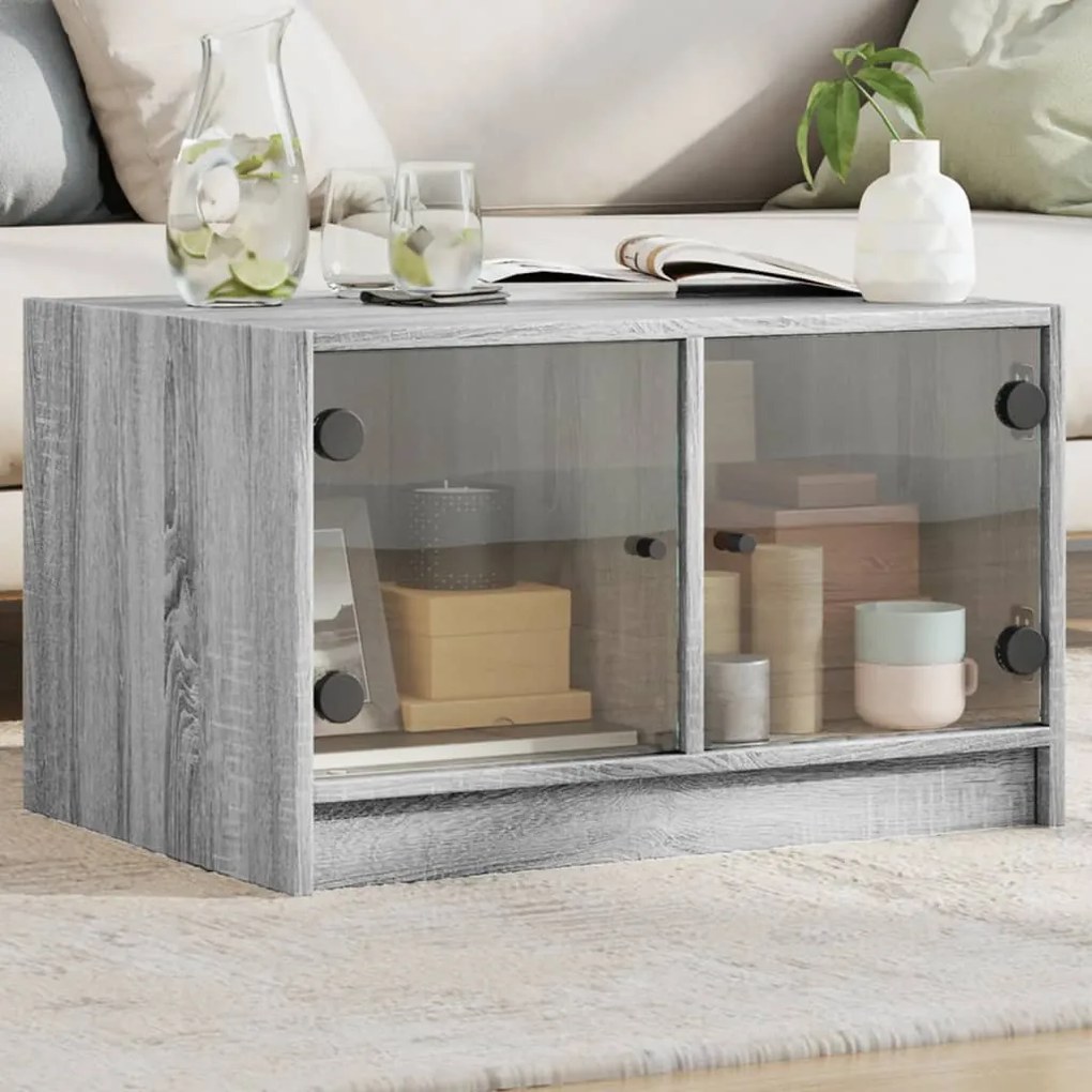 Tavolino Da Salotto Con Ante İn Vetro Grigio Sonoma 68x50x42 Cm /