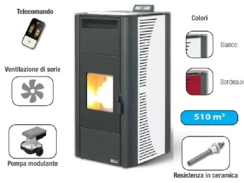 Termostufa a pellet 23.1 kW con ventilazione frontale King 24 Idro bordeaux