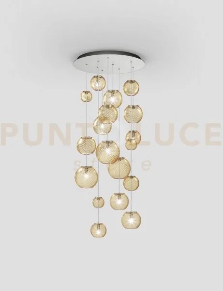 Oto sospensione r55 ambra rigadin nickel satinato 9 luci attacco g9