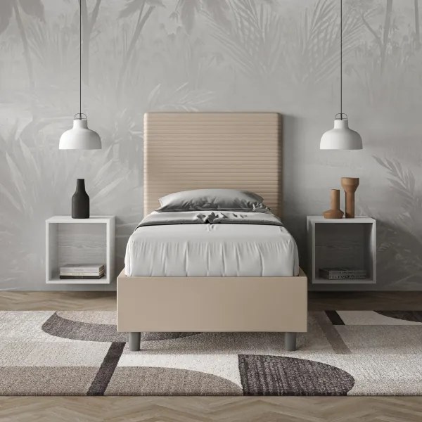 Letto singolo senza rete imbottito 80x190 similpelle tortora Focus