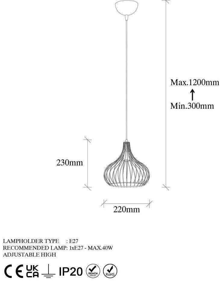 Lampadario dorato con paralume in metallo ø 22 cm Teldemia – Opviq lights