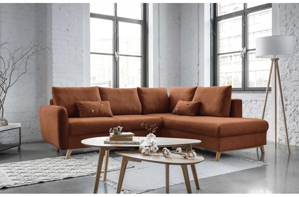 Divano letto angolare arancio mattone L, angolo destro Scandic Lagom - Miuform