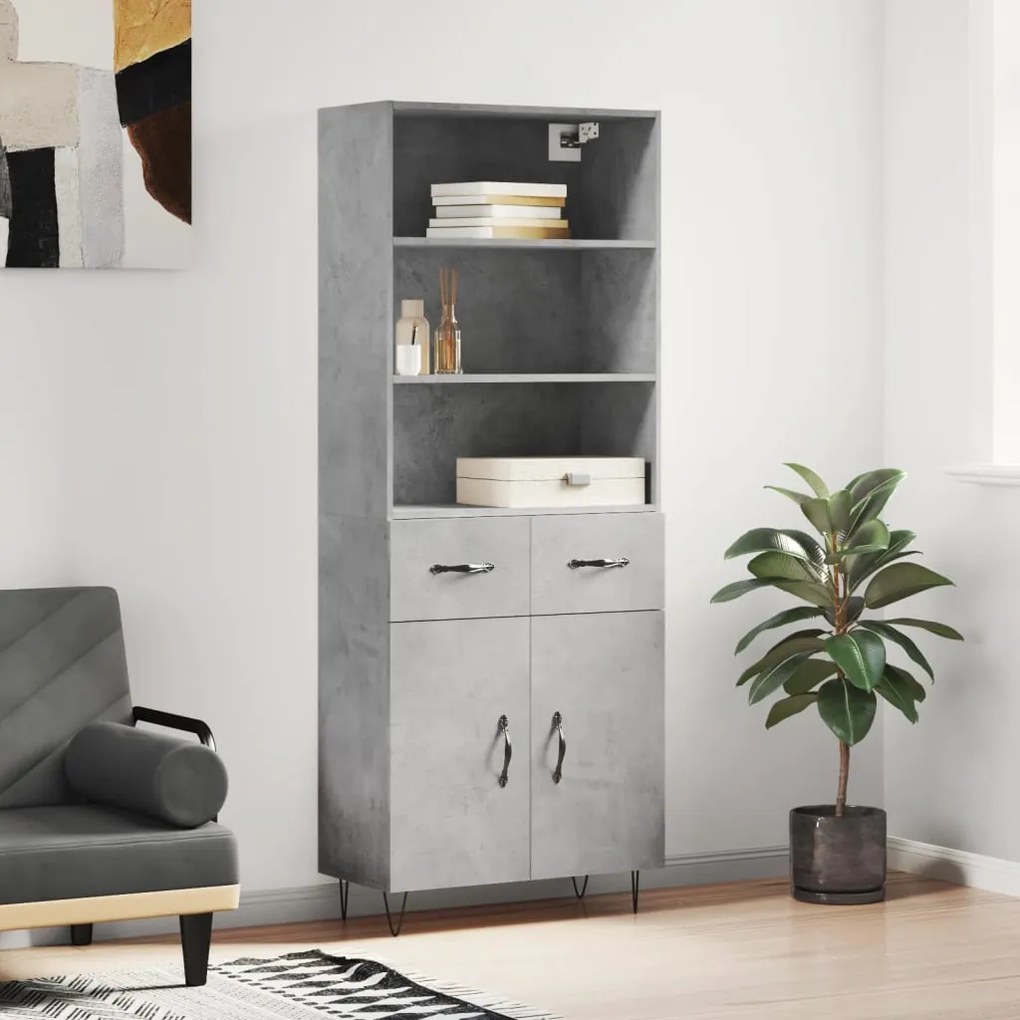 Credenza grigio cemento 69,5x34x180 cm in legno multistrato