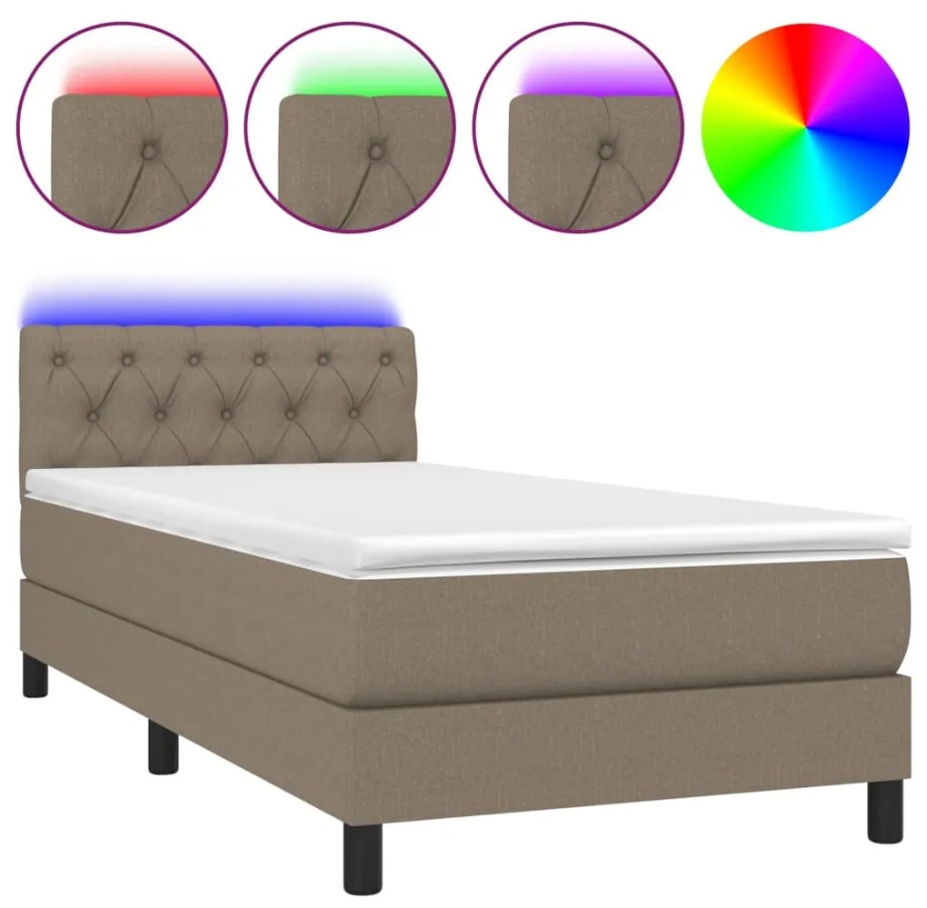 Letto a molle con materasso e led tortora 80x200 cm in tessuto