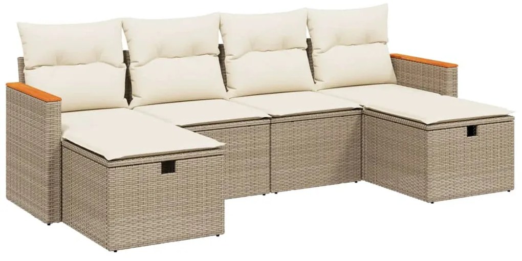 Set Divano da Giardino 6 pz con Cuscini Beige in Polyrattan