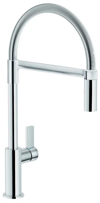 Rubinetto da cucina con doccetta a collo di cigno Skorpio argento cromato lucido NOBILI