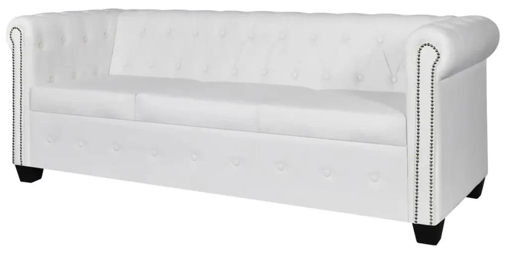 Divano chesterfield a 3 posti in finta pelle bianco