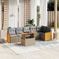 Set Divani da Giardino 7 pz con Cuscini Beige in Polyrattan 3273971