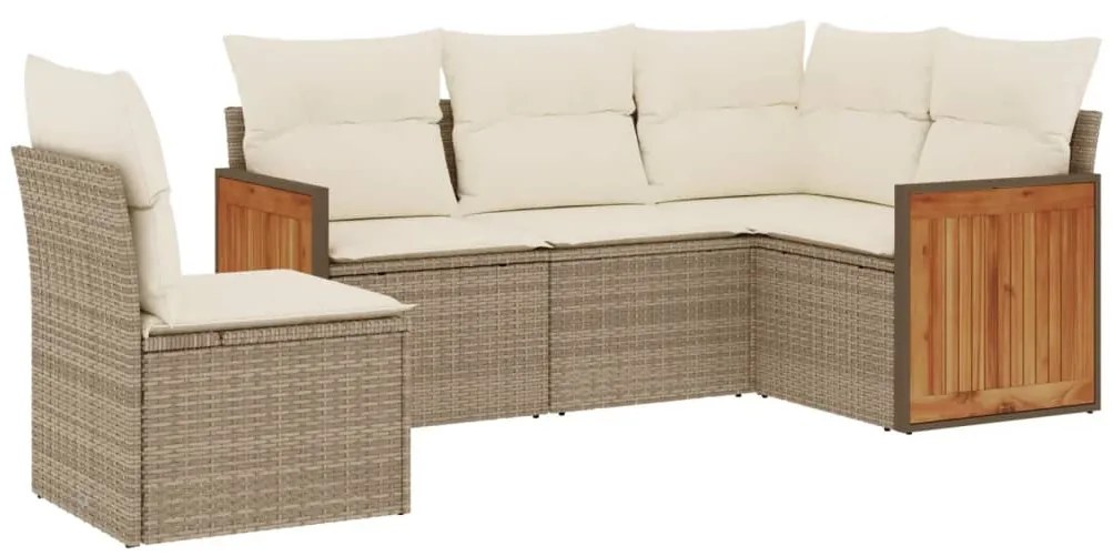 Set Divano da Giardino 5 pz con Cuscini Beige in Polyrattan