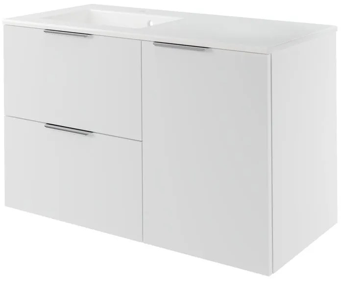Mobile sottolavabo e lavabo Neo per vasca a sinistra bianco L 105 x H 64 x P 48 cm, 1 anta 2 cassetti