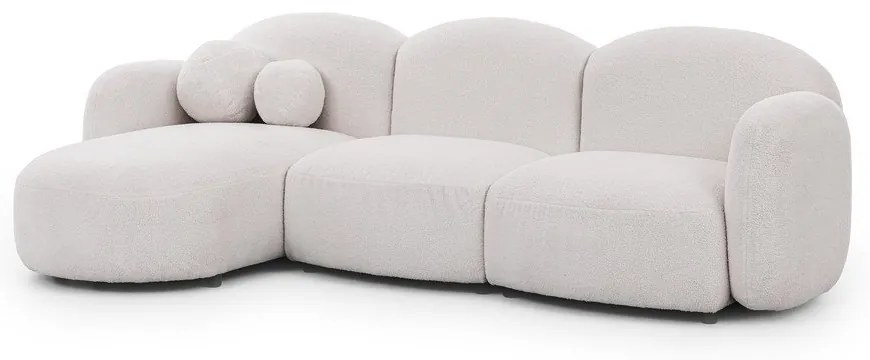 Divano angolare color crema (con penisola a sinistra/con chaise lounge) con rivestimento in bouclé Orbit – Ropez