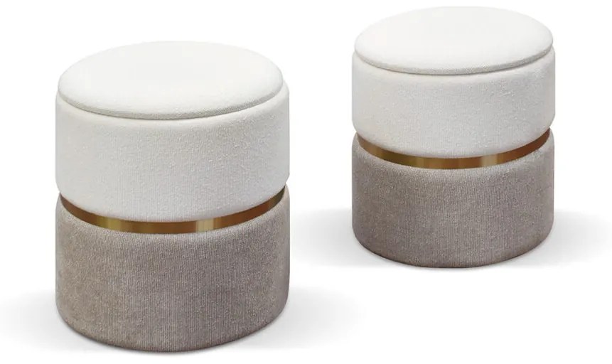 Set di 2 Pouf contenitore SKIEN in tessuto effetto velluto bianco e tortora