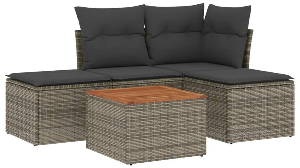 Set divano da giardino 5 pz con cuscini grigio in polyrattan